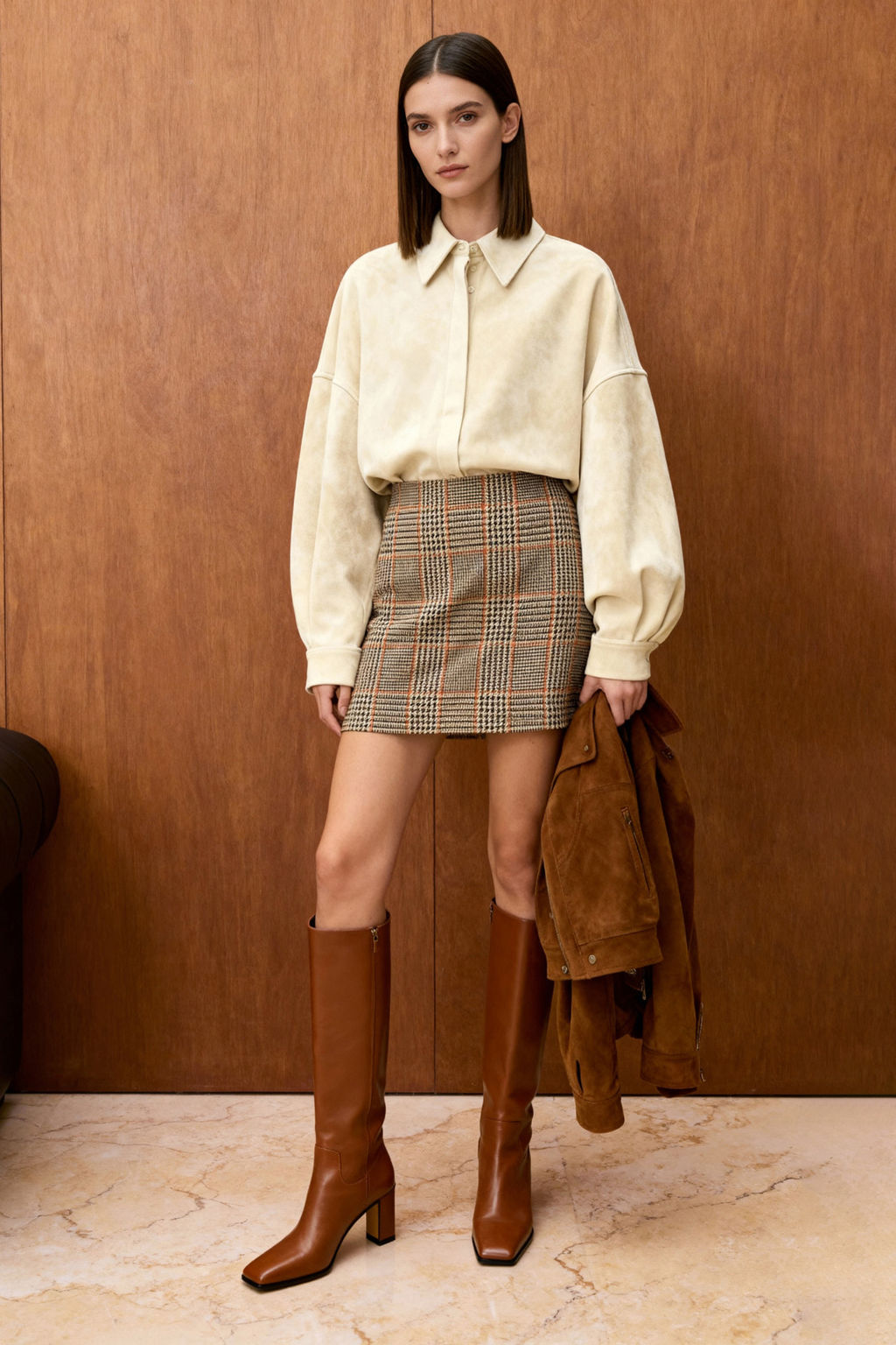 Ozel Koleksiyon Kahverengi Ekoseli Dokuma Mini Etek TWOAW26ET00057 - Trendyolmilla фото 7