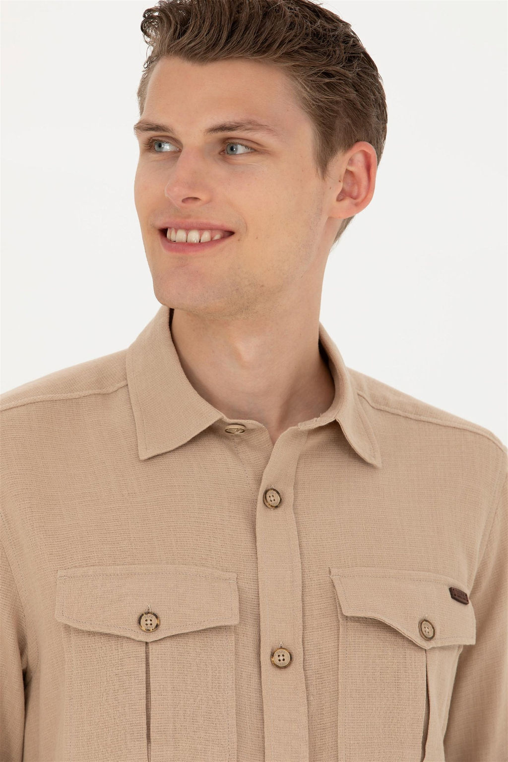 Мужская рубашка песочного цвета с длинным рукавом - U.s. polo assn фото 2