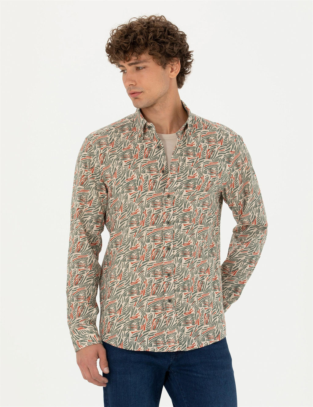 Haki Slim Fit Uzun Kollu G_mlek - Pierre cardin фото 2