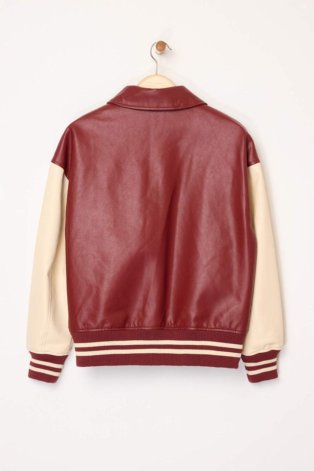Bordo-Krem Oversize Kal?p Suni Deri Kolej Bomber Ceket Mont TWOAW26MO00006 - Trendyolmilla фото 8