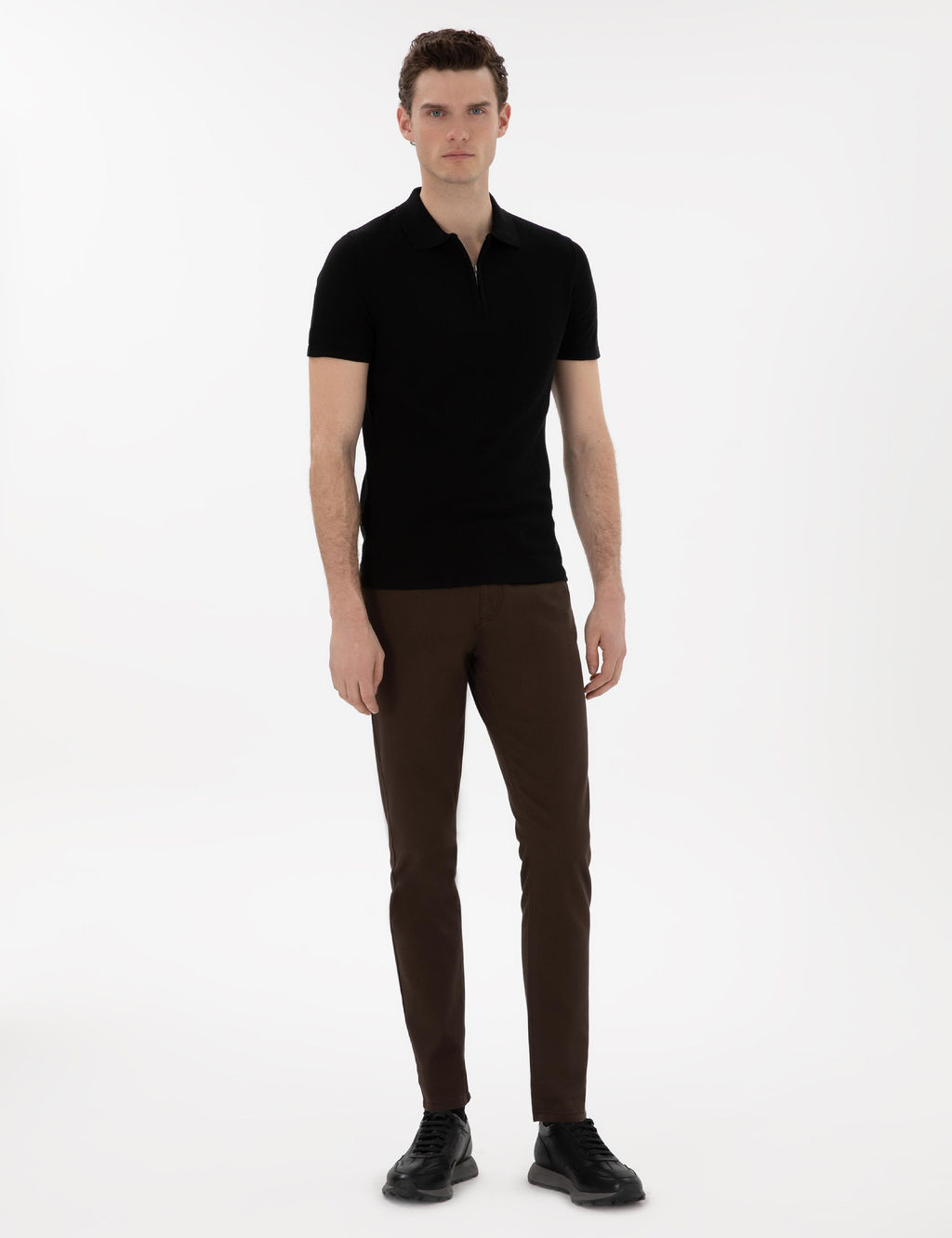 Siyah Slim Fit Fermuarl_ Polo Yaka Triko Kazak - Pierre cardin фото 4
