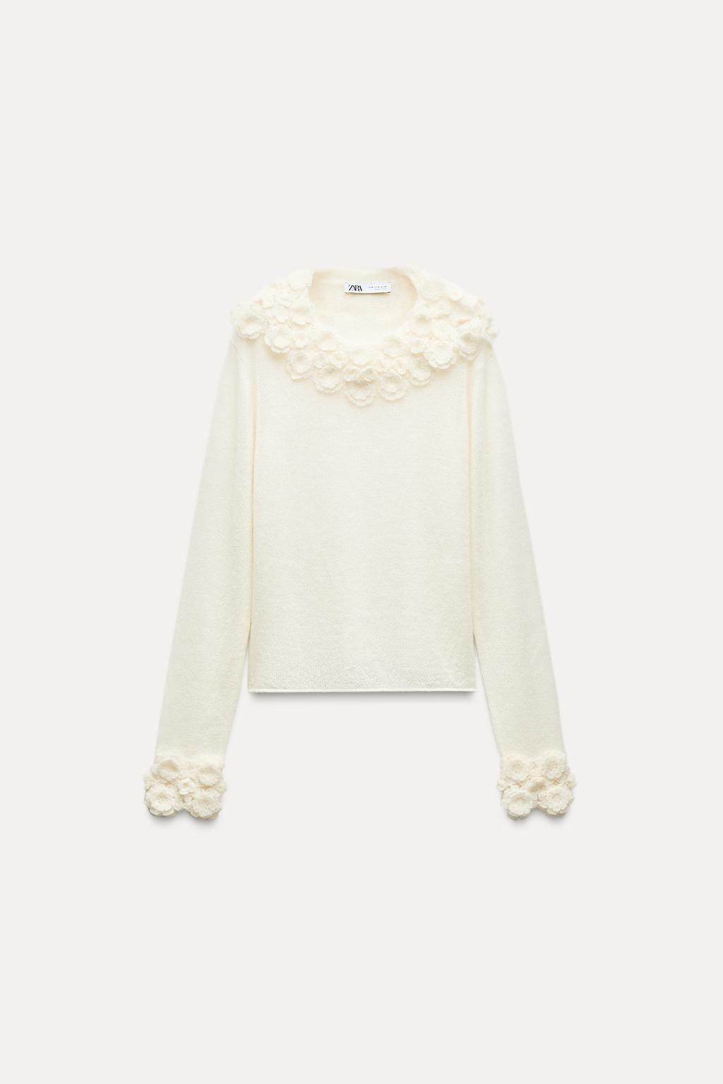 ALPACA AND WOOL BLEND SWEATER WITH FLOWERS - Zara фото 4