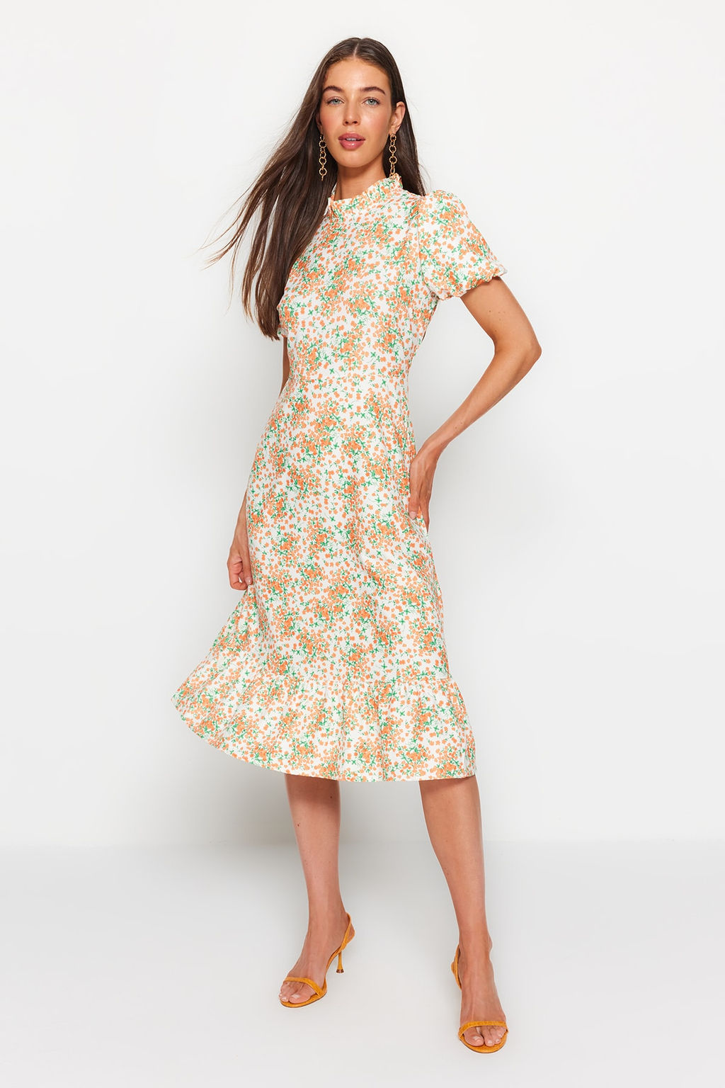 TRENDYOLMILLA Ac?k Mavi Cicekli A Kesim F?rf?rl? Midi Dokuma Elbise TWOSS20EL0894  фото 57