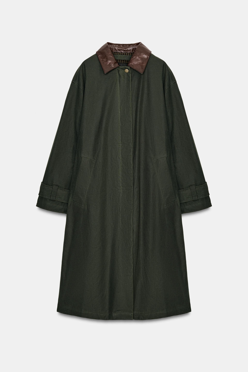 TRENCH CUELLO PIEL CONTRASTE ZW COLLECTION / Verde gris - Zara фото 6