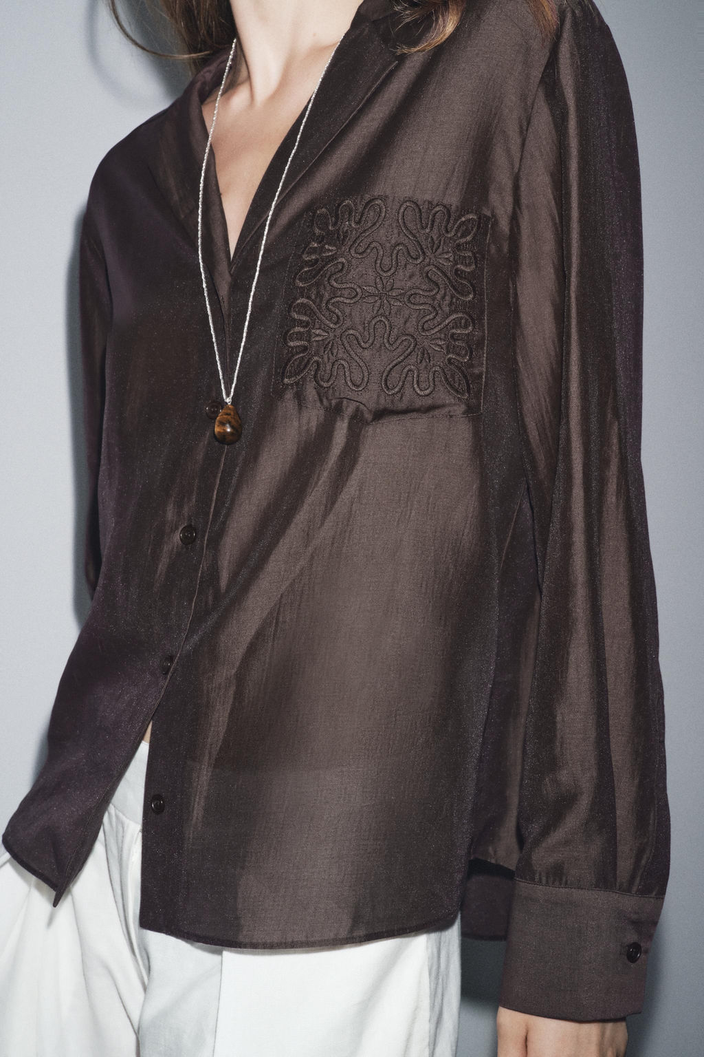 ZW COLLECTION EMBROIDERED POCKET SHIRT - Zara фото 5