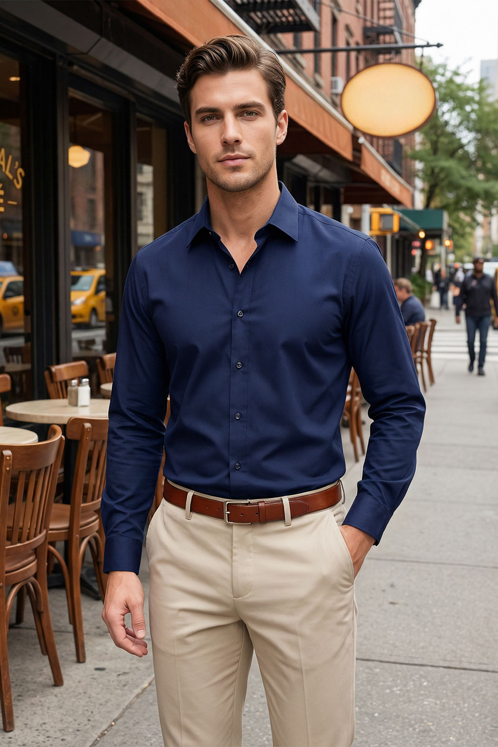 Lacivert Slim Fit Kolay Utulenebilir Smart Erkek Gomlek TMNAW24GO00096