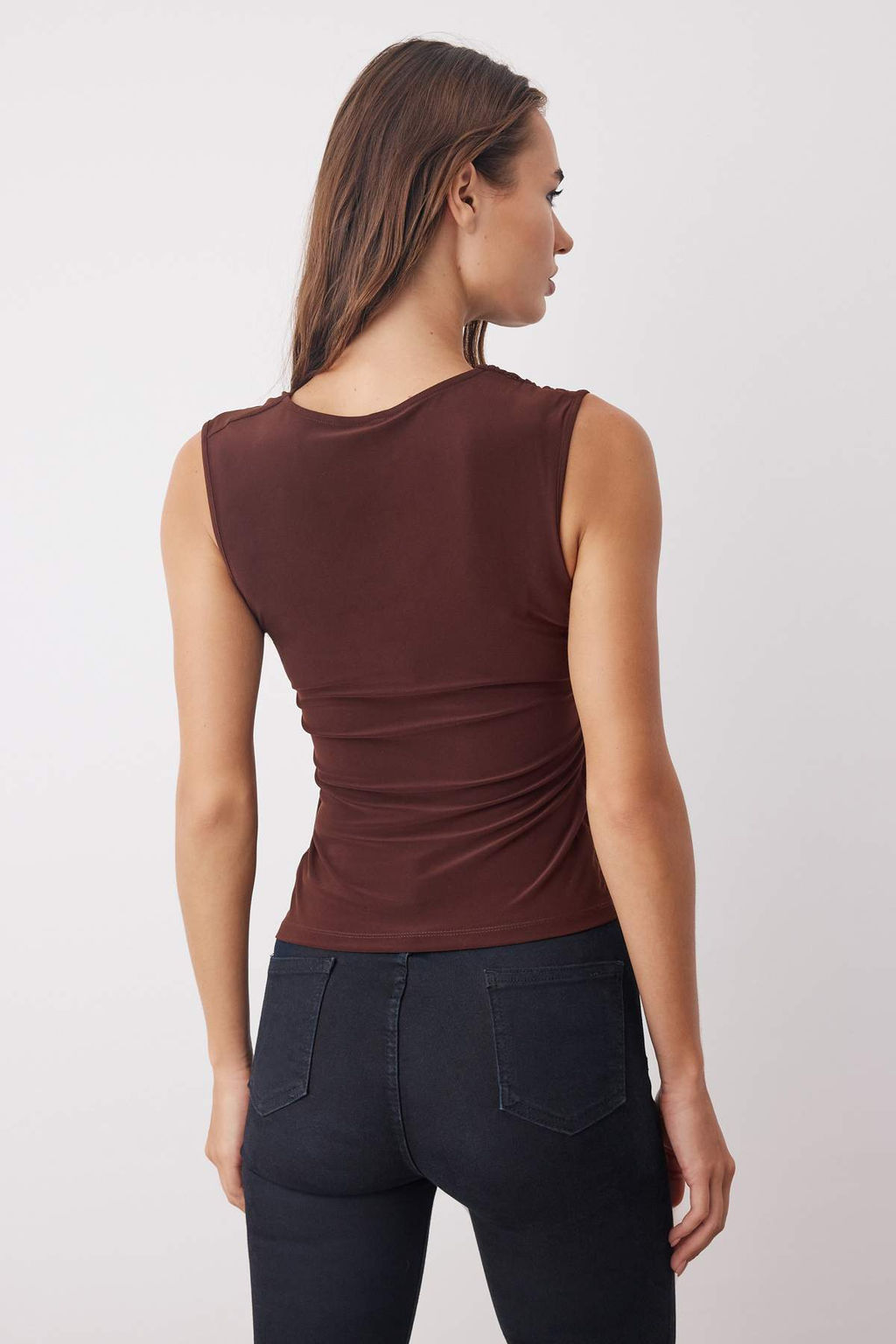 Kahverengi Drape Detayl? Degaje Yaka Uzun Kol Orme Bluz TWOAW26BZ00127
