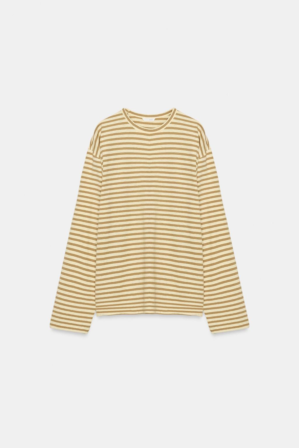 CAMISETA ALGOD?N Y LINO RAYAS / Rosa pastel - Zara фото 17