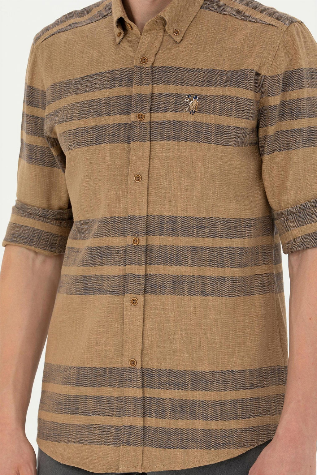 Мужская рубашка светло-хаки с длинным рукавом - U.s. polo assn фото 13