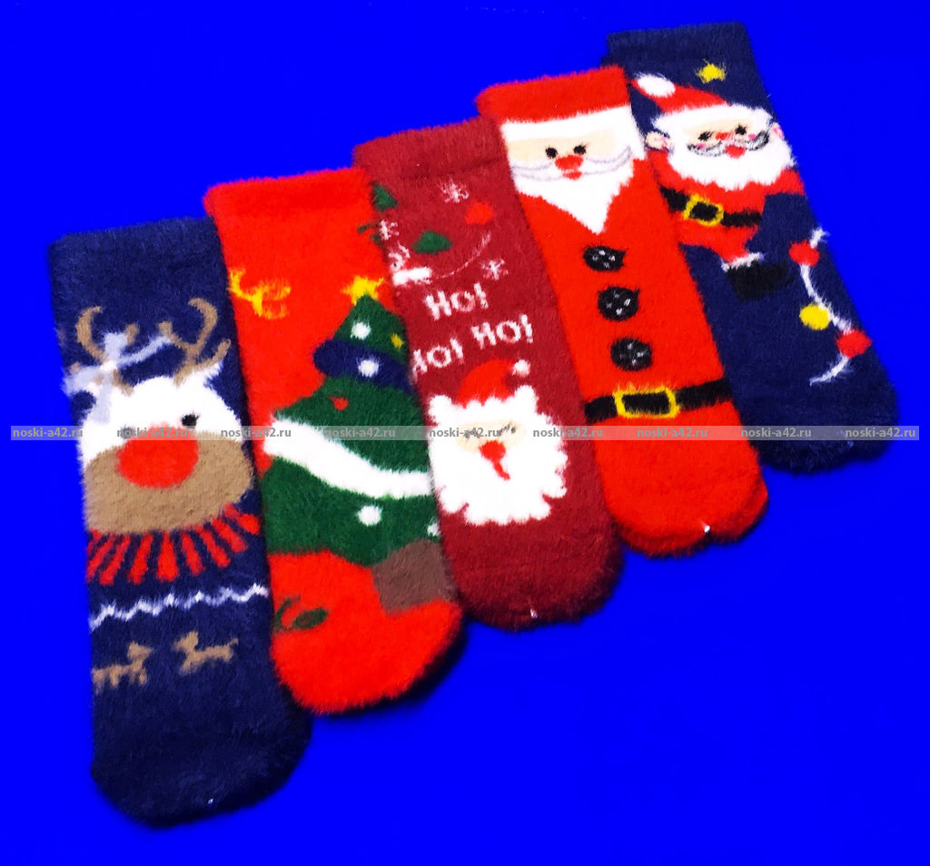 Цена за 10 пар. AMIGOBS носки женские НОРКА "НОВОГОДНИЕ ПУШИСТИКИ"