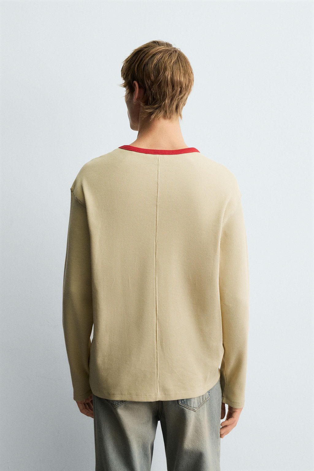 CONTRAST CHECKERED WAFFLE-KNIT T-SHIRT - Zara фото 3