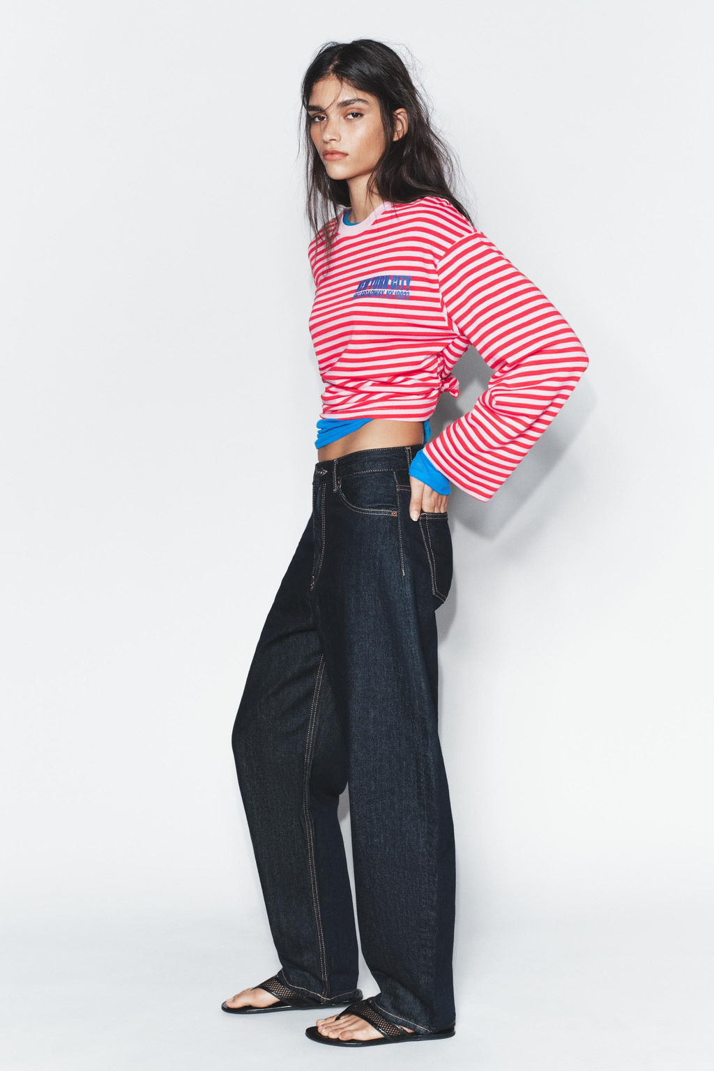 STRIPED T-SHIRT WITH SLOGAN - Zara фото 7