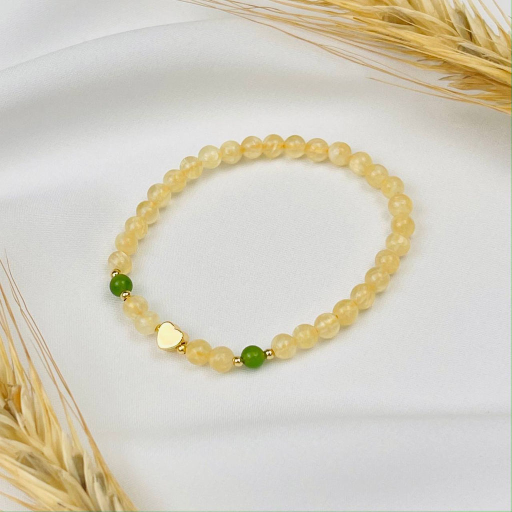 Браслет детский из Селенита и Нефрита со вставкой "Сердце" 14 см