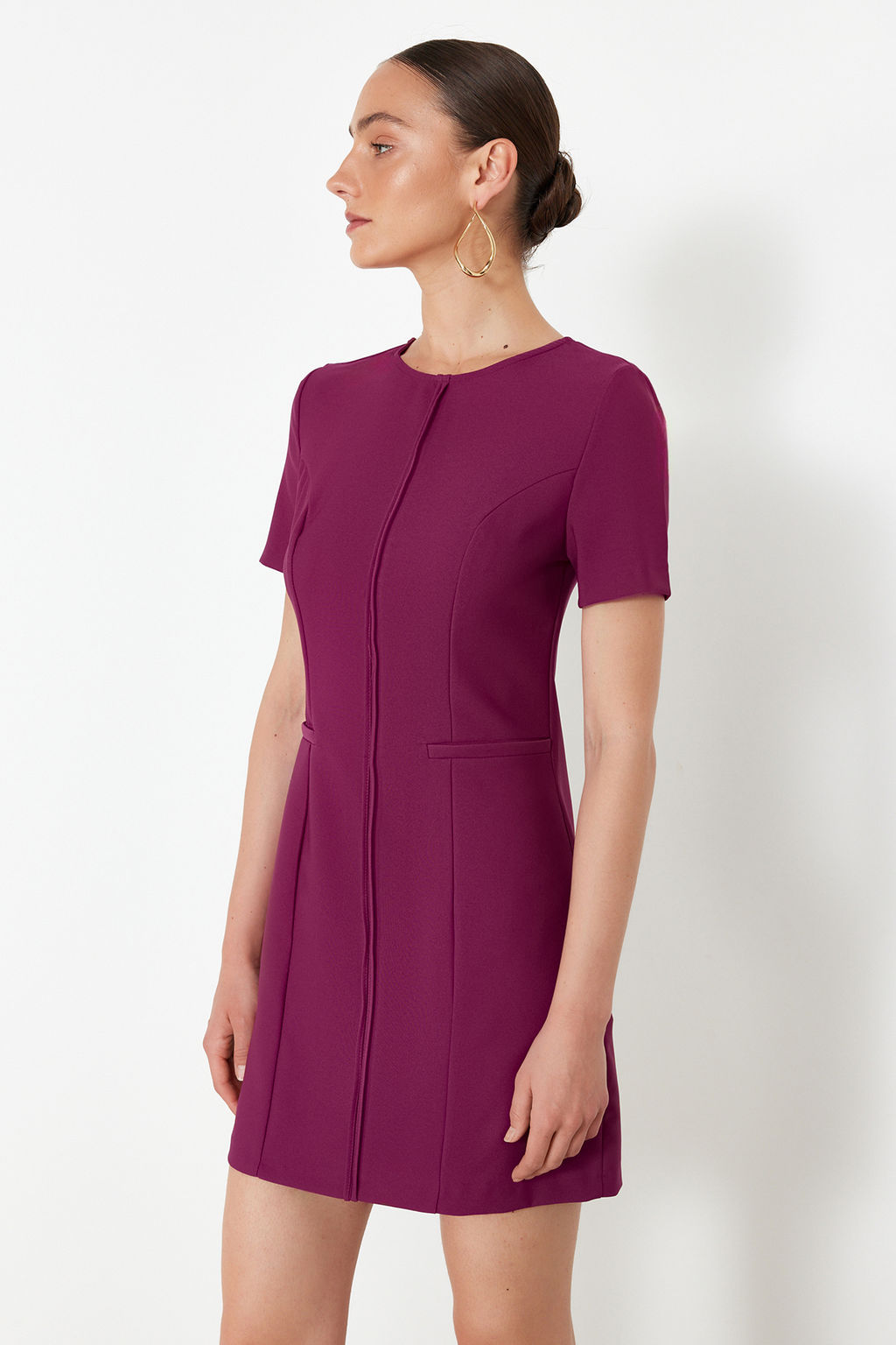 Mor A-line Bisiklet Yaka Mini Dokuma Elbise TWOSS24EL00460 - Trendyolmilla фото 2