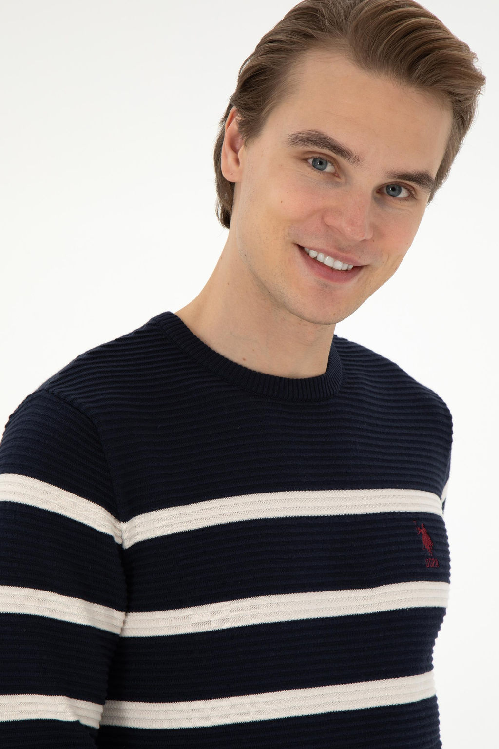 Erkek Slim Fit Bisiklet Yaka Lacivert Kazak