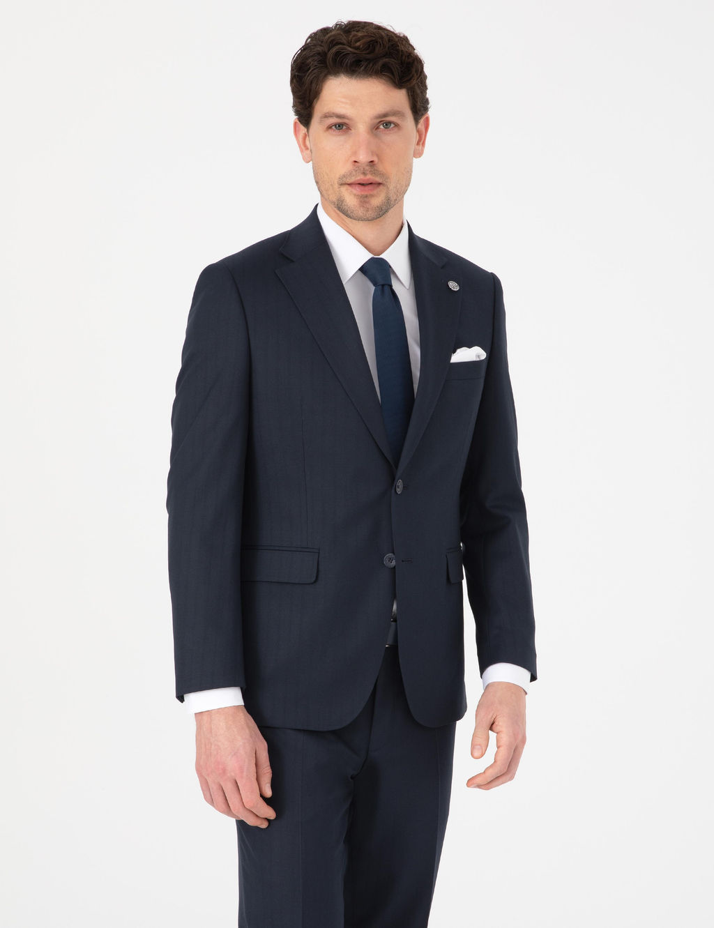 Lacivert Slim Fit _izgili Tak_m Elbise