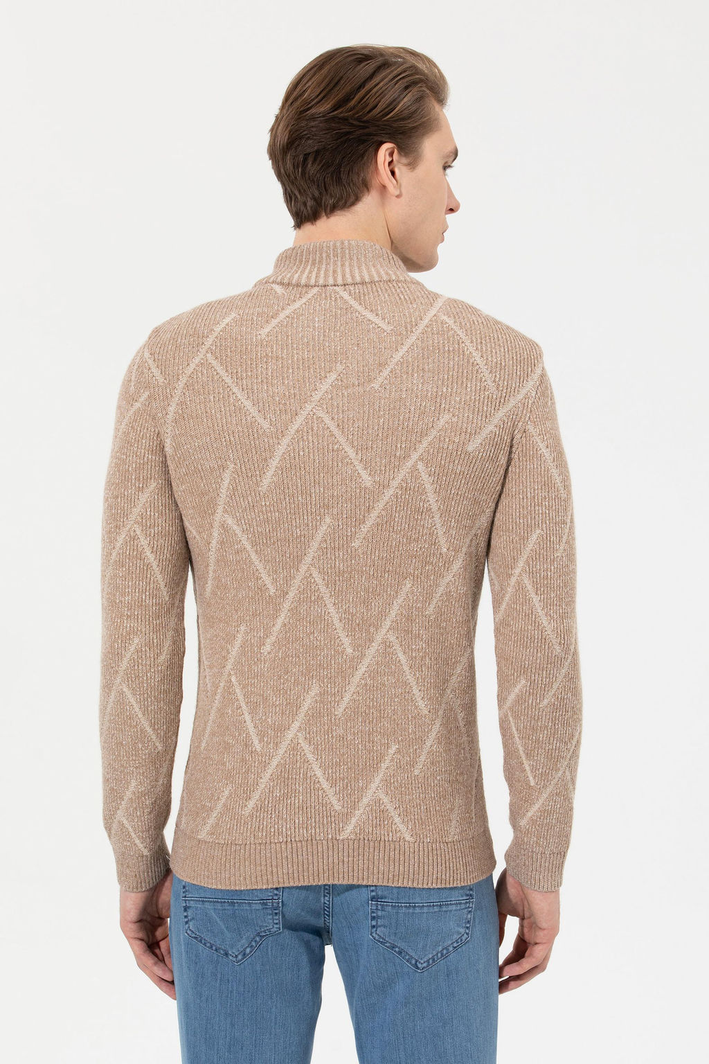 U. S. Polo Assn Мужской светло-коричневый меланжевый трикотажный свитер с высоким воротником - U.s. polo assn фото 5