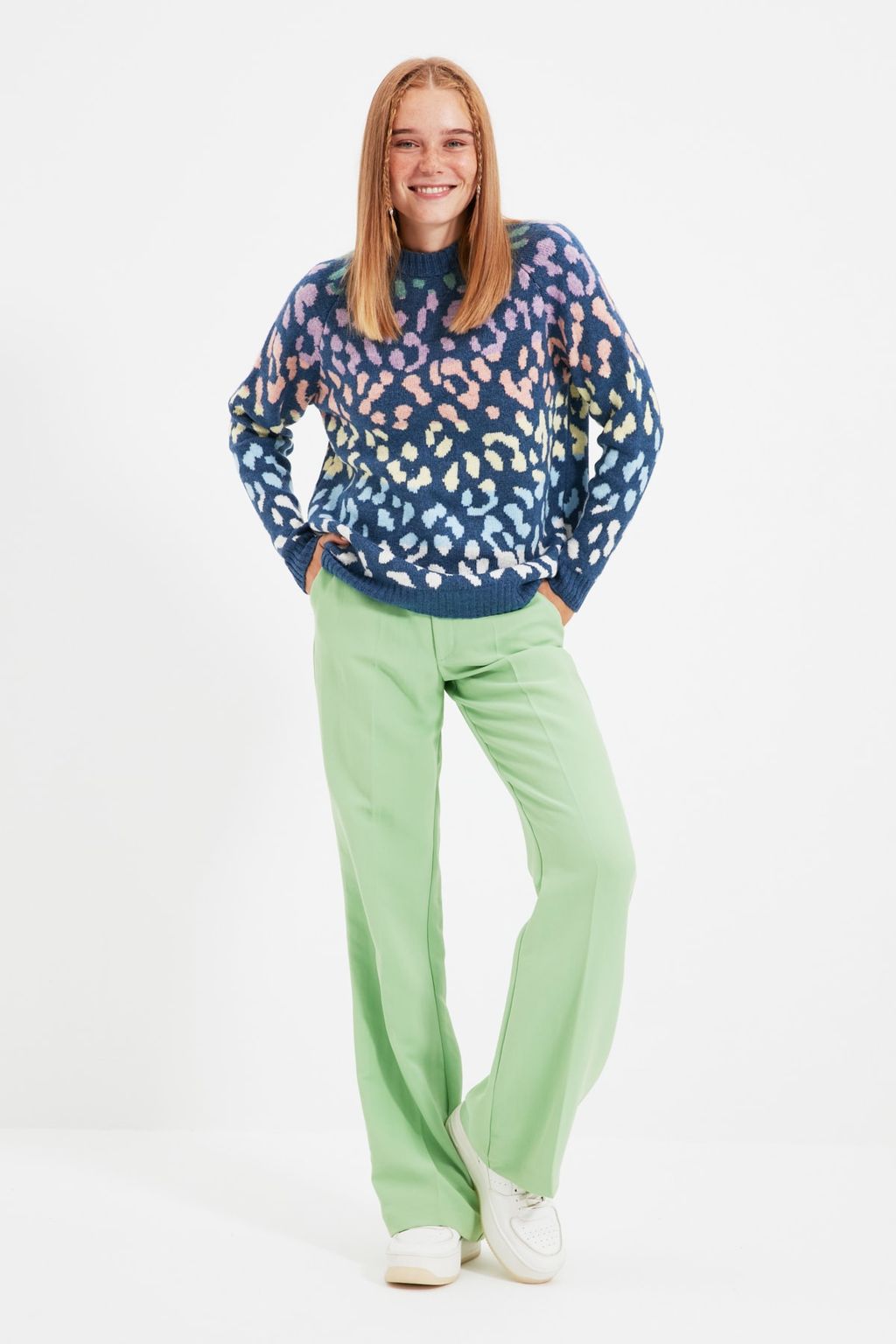 Tas Yumusak Dokulu Leopar Desenli Triko Kazak TWOAW22KZ0427 - Trendyolmilla фото 10