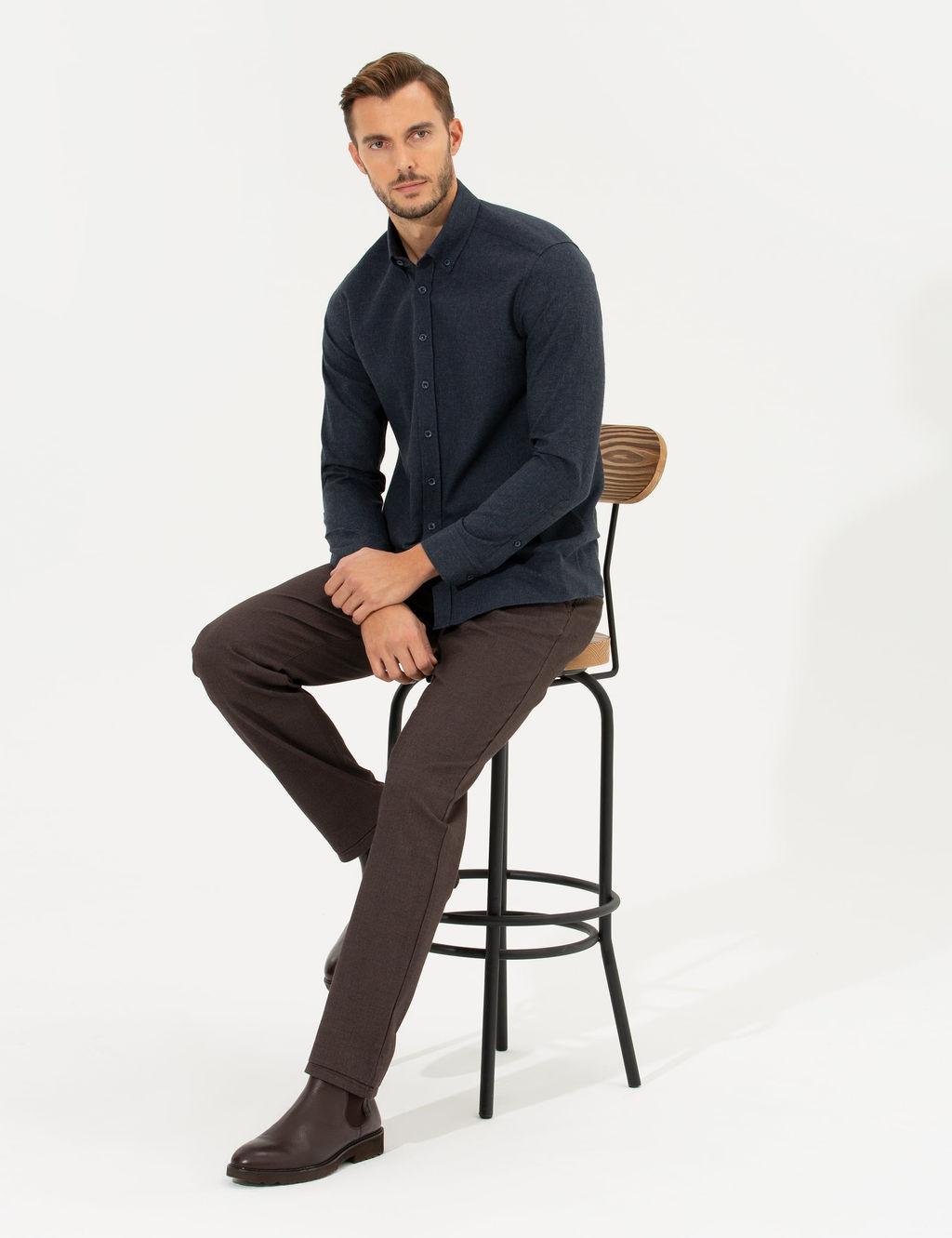Lacivert Slim Fit Uzun Kollu G_mlek