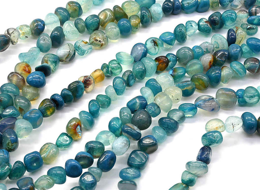 Бусины из агата тонированного галтовка 10*6мм цв.голубой, 36см, 48 бусин Радуга камня