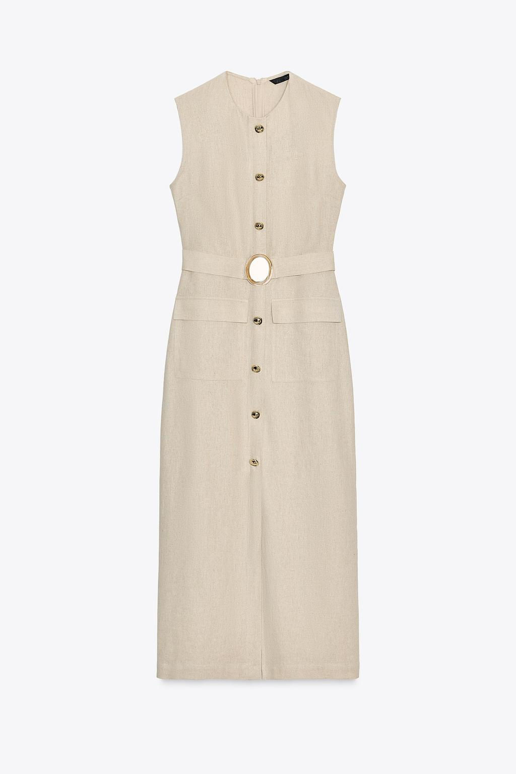 LINEN BLEND BUCKLE MIDI DRESS - Zara фото 4