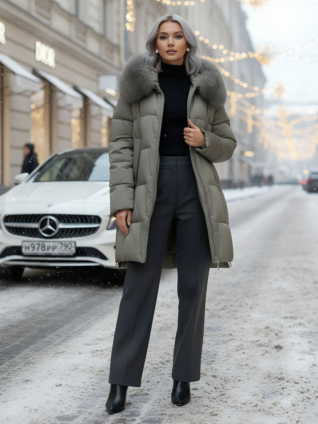 Пальто зимнее утепленное с мехом и капюшоном тренд коричневого цвета 7630K - Visdeer фото 19