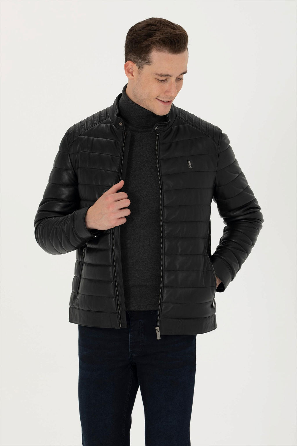 U. S. Polo Assn / Мужская черная кожаная куртка - U.s. polo assn фото 8