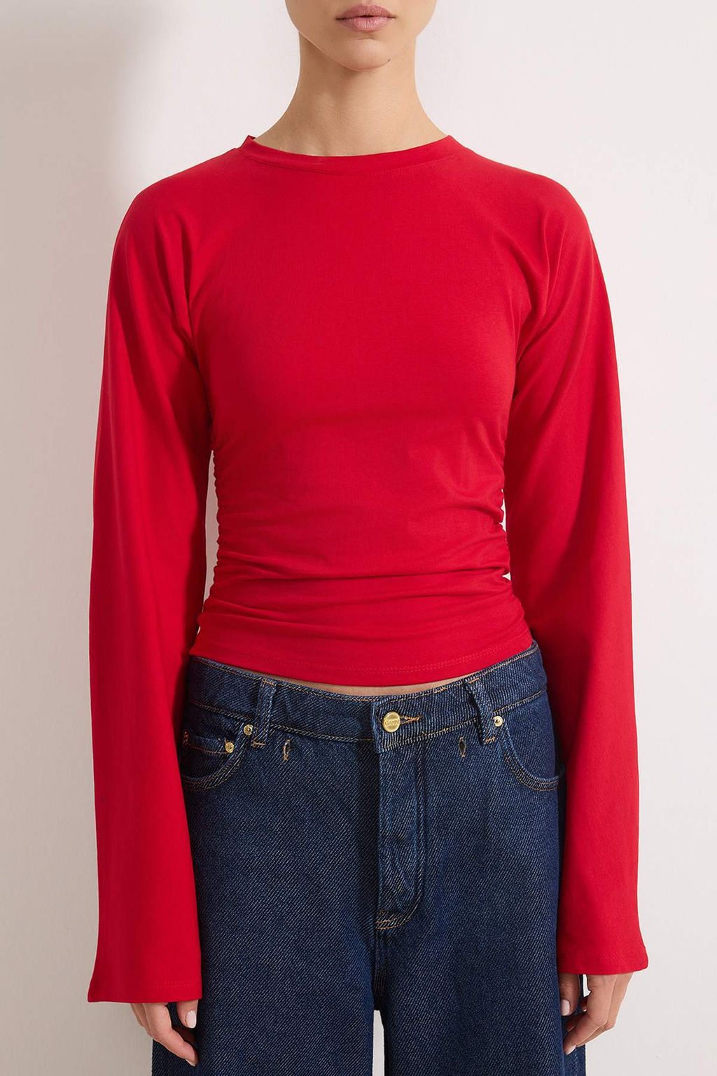 K?rm?z? Ispanyol Kol Buzgu Detayl? Regular/Normal Kal?p Orme Bluz TWOAW26BZ00293