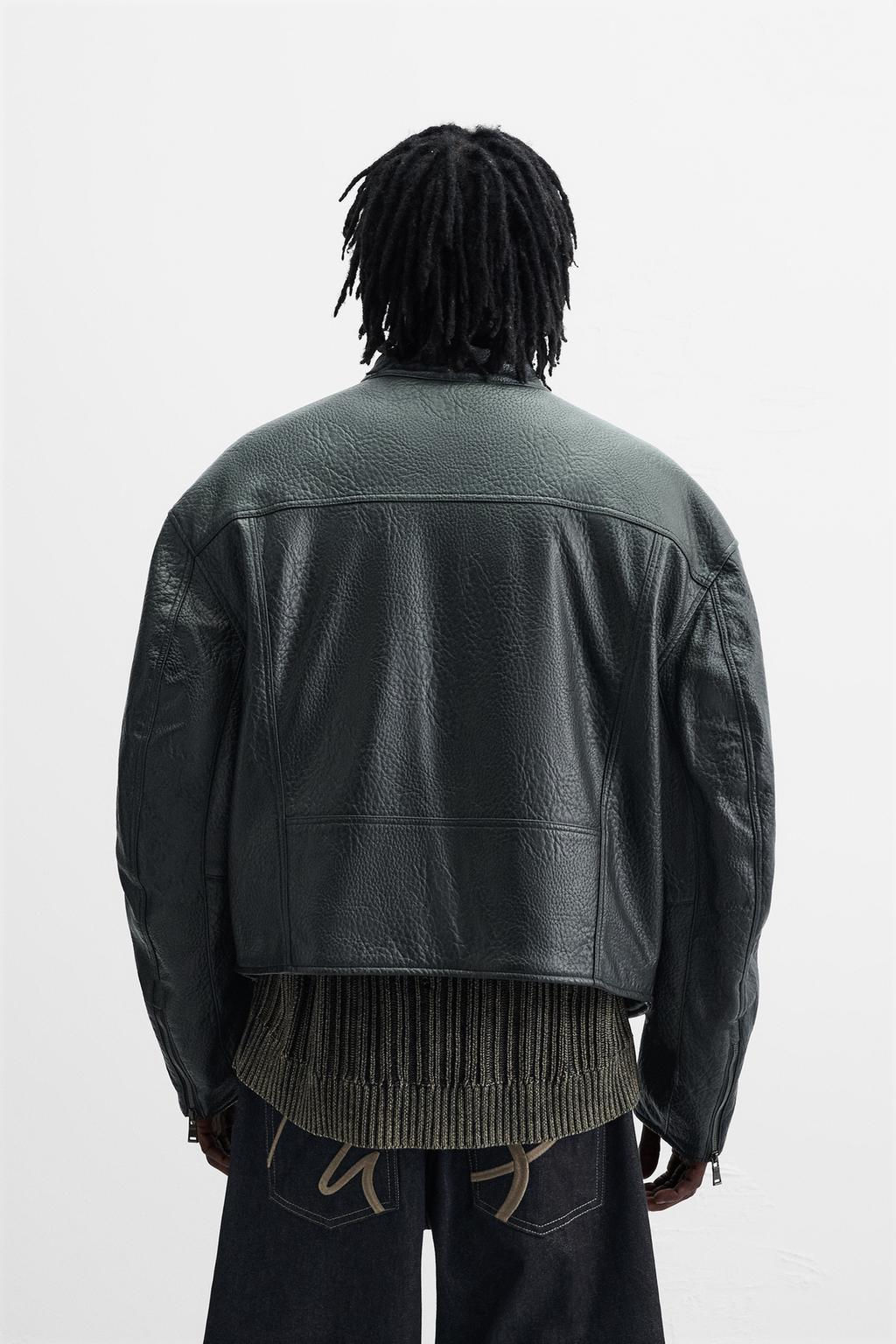 SPRAY EFFECT LEATHER BIKER JACKET - Zara фото 3