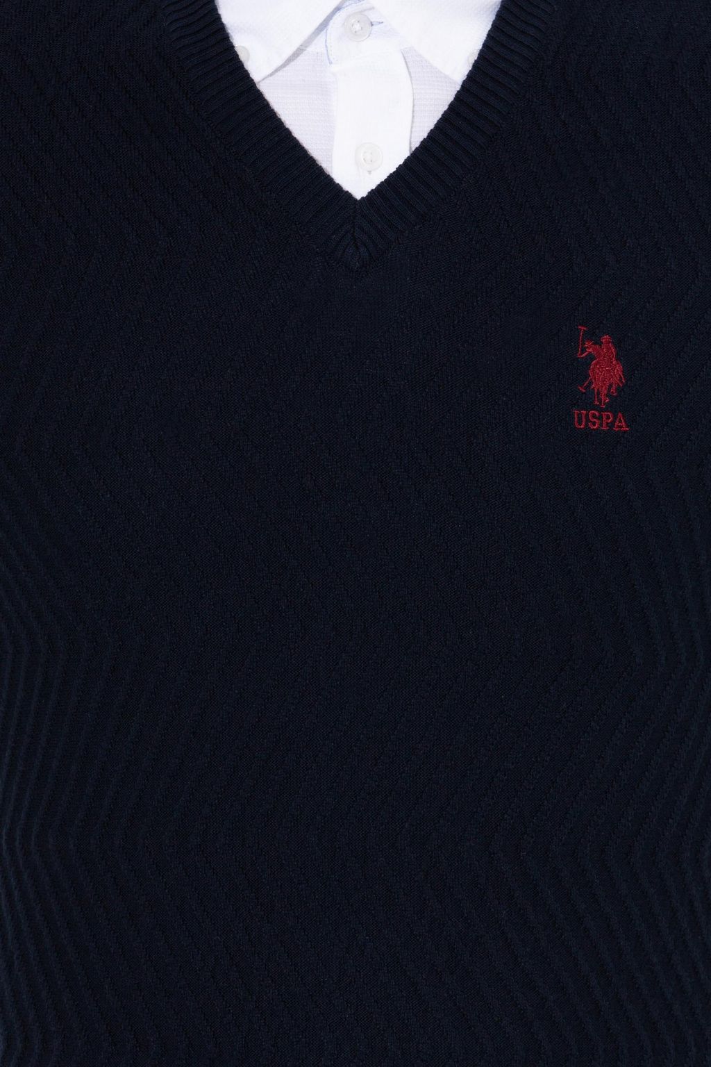 U. S. Polo Assn Мужской темно-синий трикотажный свитер с v-образным вырезом - U.s. polo assn фото 6