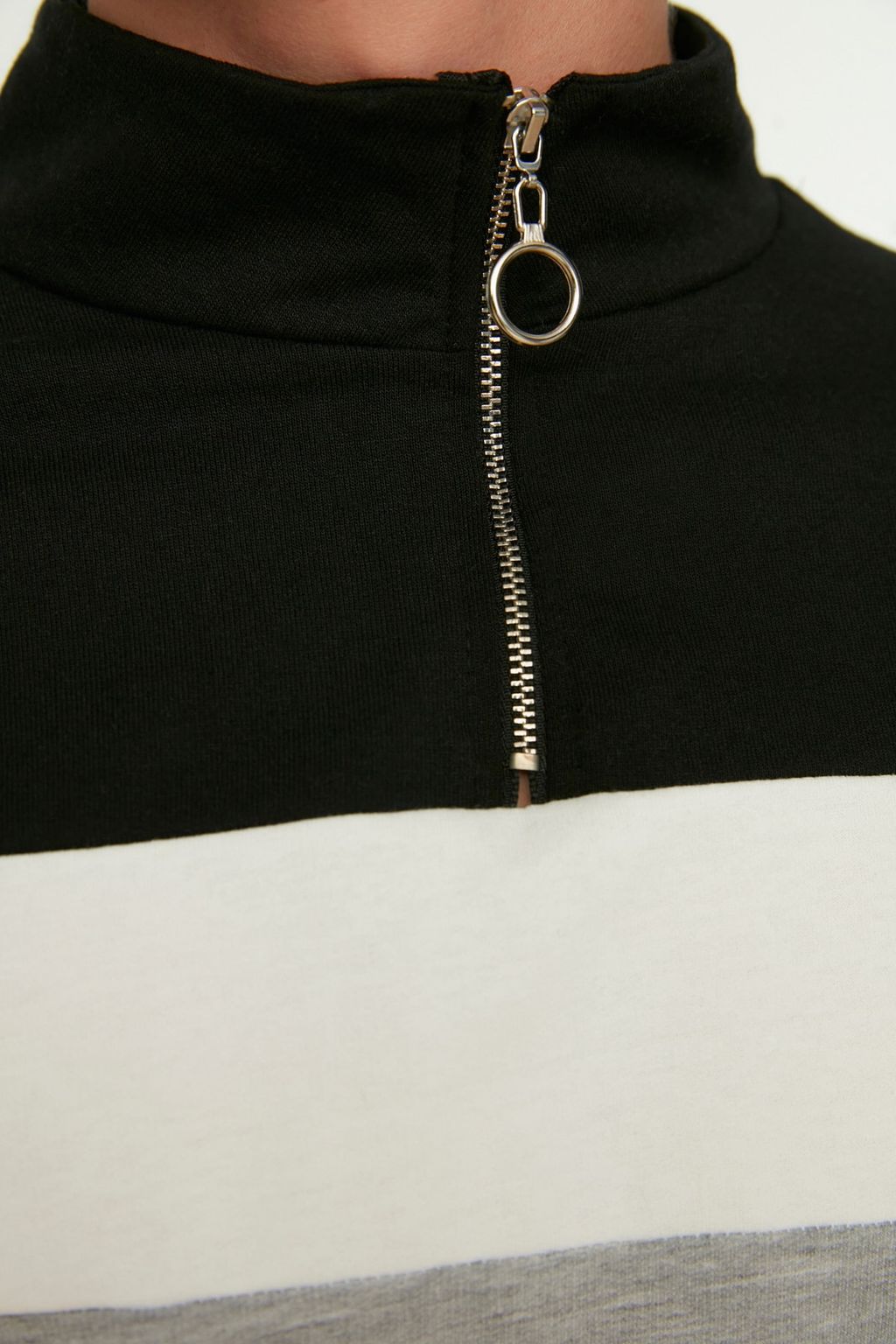 Siyah Slim/Dar Kesim Renk Panelli Uzun Kollu Hakim Yaka Fermuarl? Sardonsuz Sweatshirt TMNAW20SW0129 - Trendyolmilla фото 4