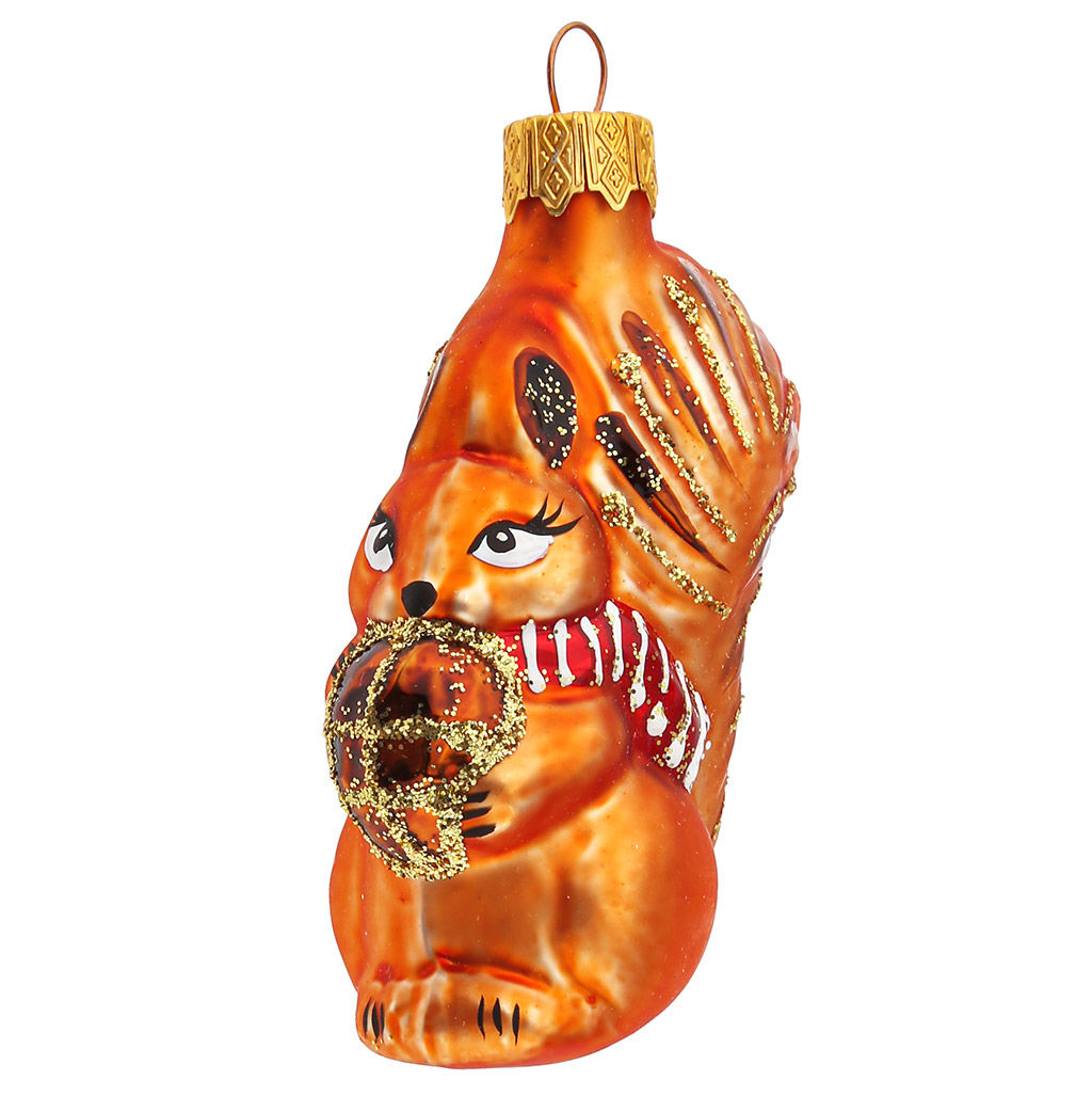 Елочная игрушка фигурка стеклянная Белочка с орешком h10см, ручная художественная роспись, подарочная упаковка (Россия) - Домашняя мода фото 2