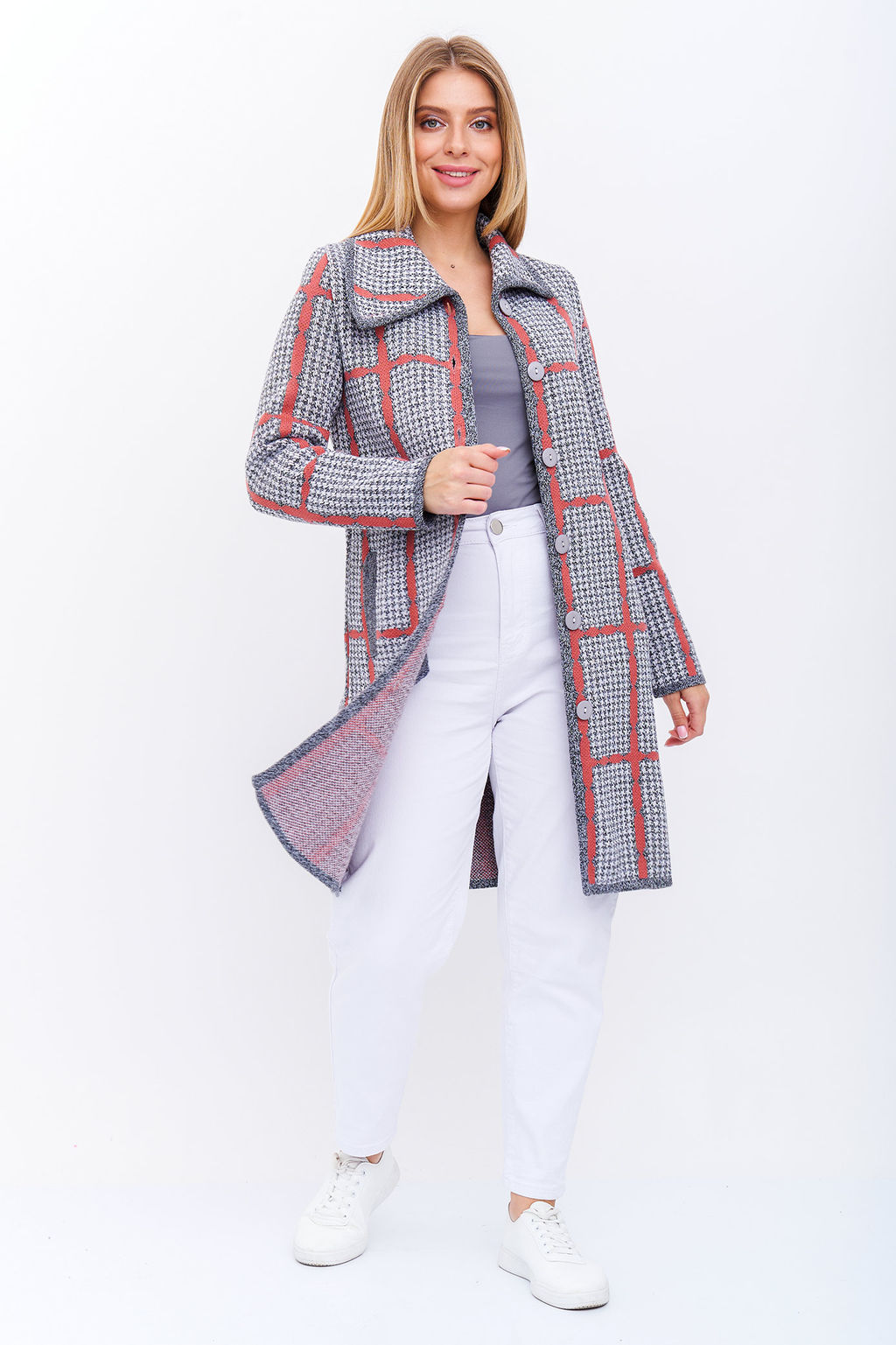 Кардиган К 1377/серо-ягодный микс (1205) - Злата фото 3