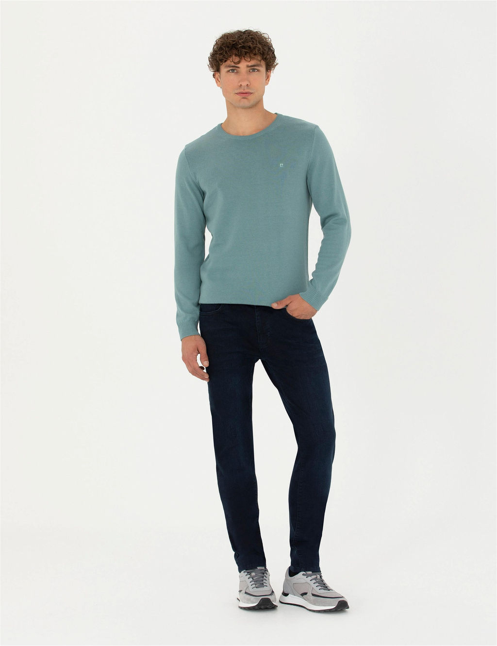 Koyu Mint Slim Fit Bisiklet Yaka Basic Triko Kazak - Pierre cardin фото 4