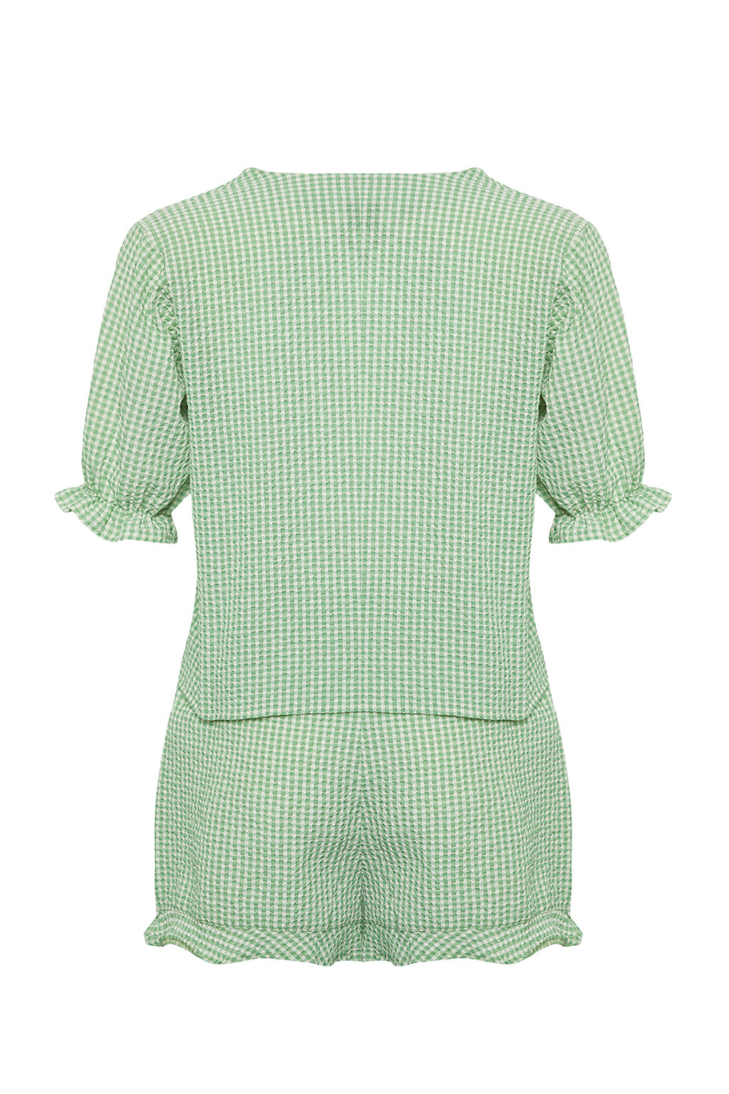 Trendyolmilla Mavi Dokulu Potikareli Baglama/Kurdele/Fiyonk Detayl? Sortlu Dokuma Pijama Tak?m? THMSS24PT00149  фото 30