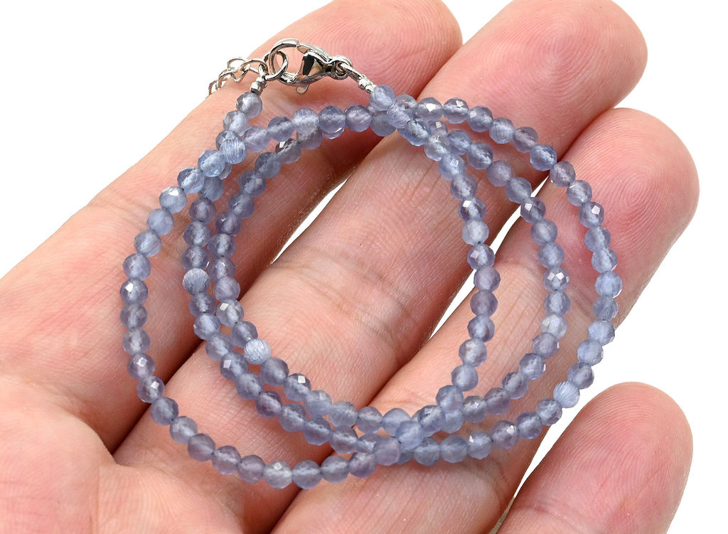 Чокер из улексита с эффектом кошачьего глаза шарик гр.3мм цвет сизый, 40см