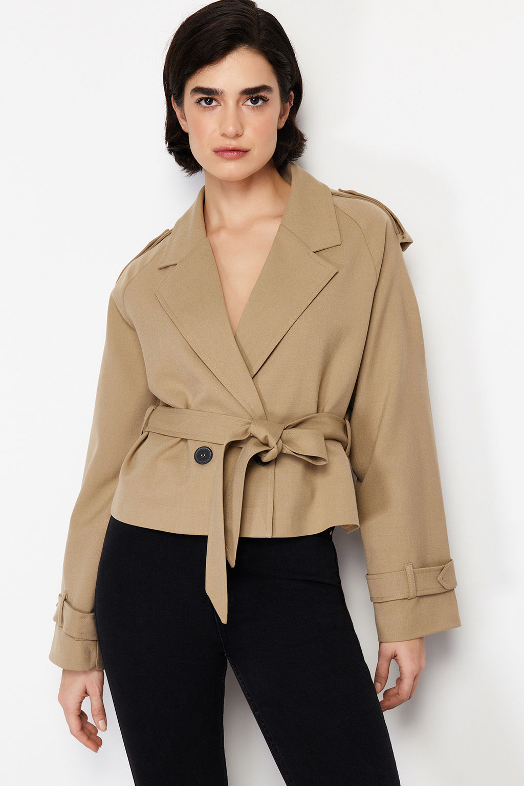 Vizon Premium Dokuma Crop Blazer Ceket TWOSS24BC00010