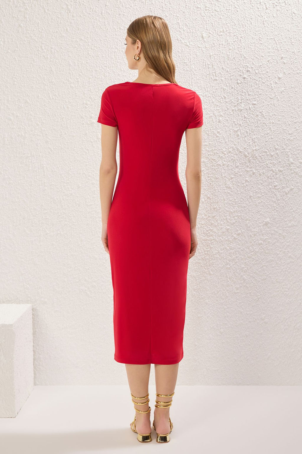 Siyah Kare Yaka Bodycone/Vucuda Oturan Esnek Midi Orme Elbise TWOSS25EL00691 - Trendyolmilla фото 12