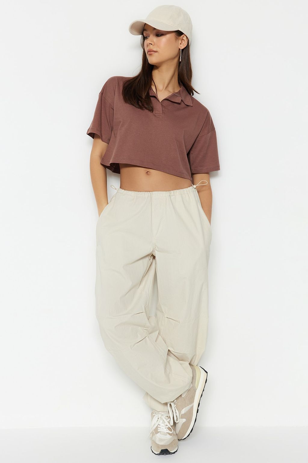 TRENDYOLMILLA Lacivert %100 Pamuk Relaxed/Rahat Kal?p Crop Polo Yaka Orme T-Shirt TWOSS22TS0241 фото 3