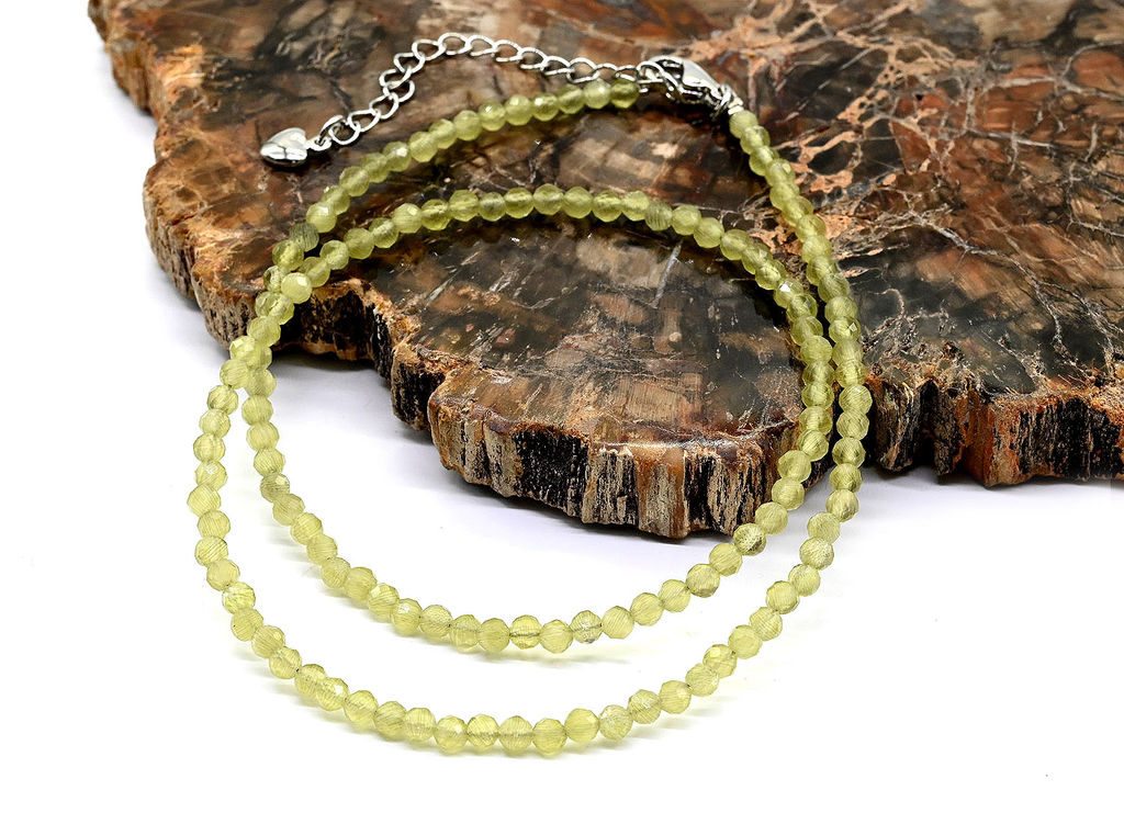 Чокер из улексита с эффектом кошачьего глаза шарик гр.3мм цвет оливковый, 40см