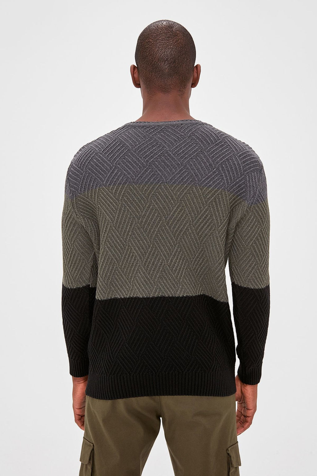 TRENDYOL MAN Indigo Regular Bisiklet Yaka Renk Bloklu Kazak TMNAW20LS0026 - Trendyolmilla фото 4