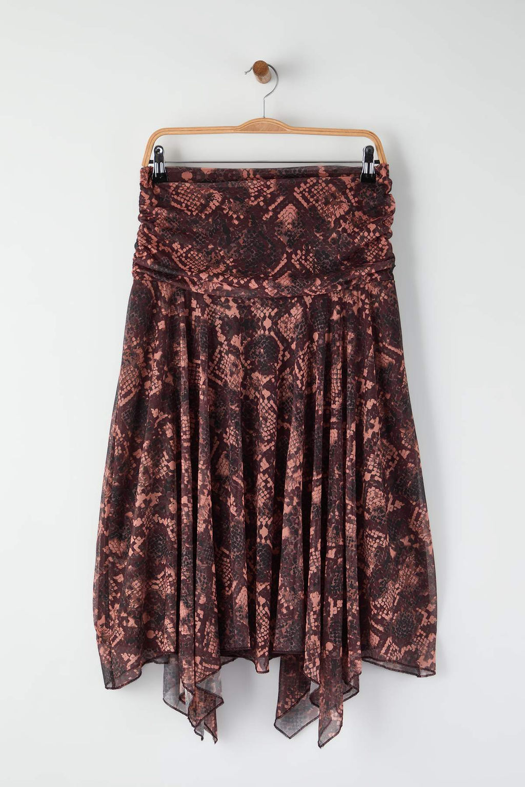 Bordo Boho Bask?l? Skater Asimetrik Etek Ucu Detayl? Esnek Orme Etek TWOAW26ET00037