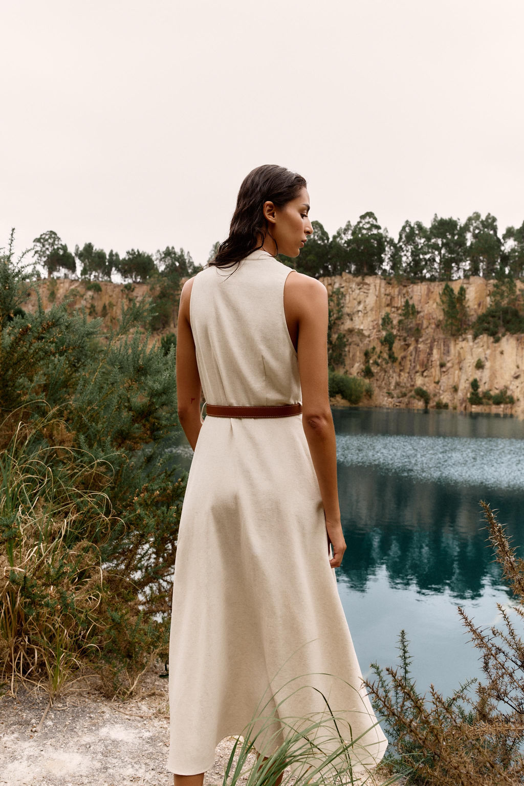 LINEN BLEND MIDI DRESS WITH BELT - Zara фото 14