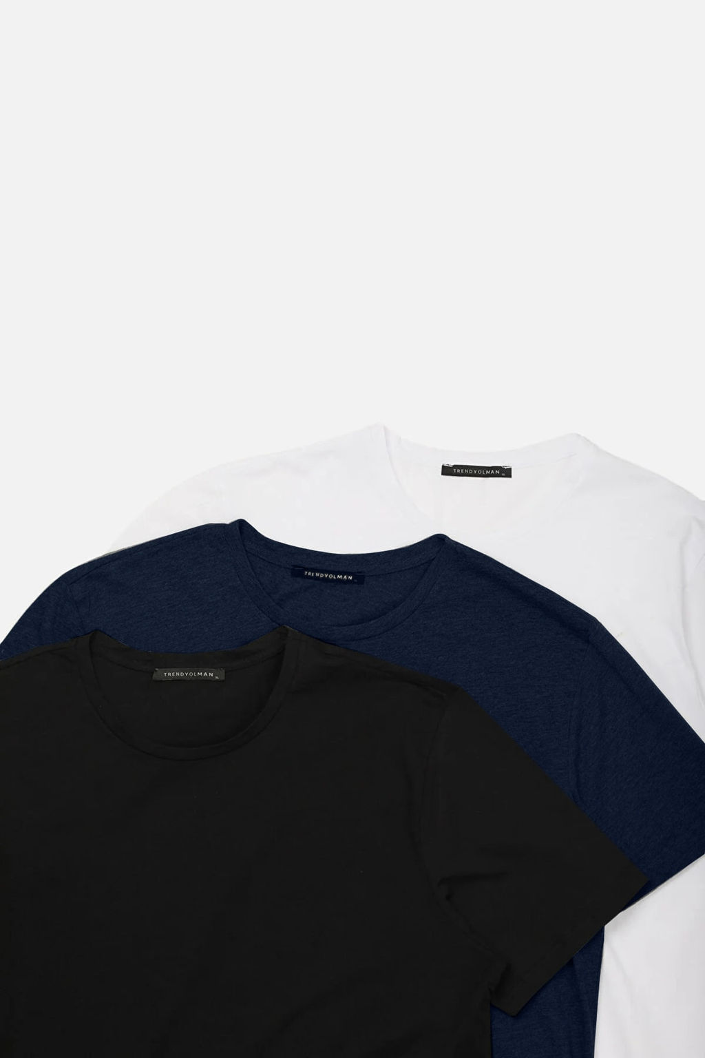 Lacivert-Siyah-Beyaz Slim/Dar Bisiklet Yaka Basic %100 Pamuklu 3lu Paket T-Shirt TMNSS19BO0007