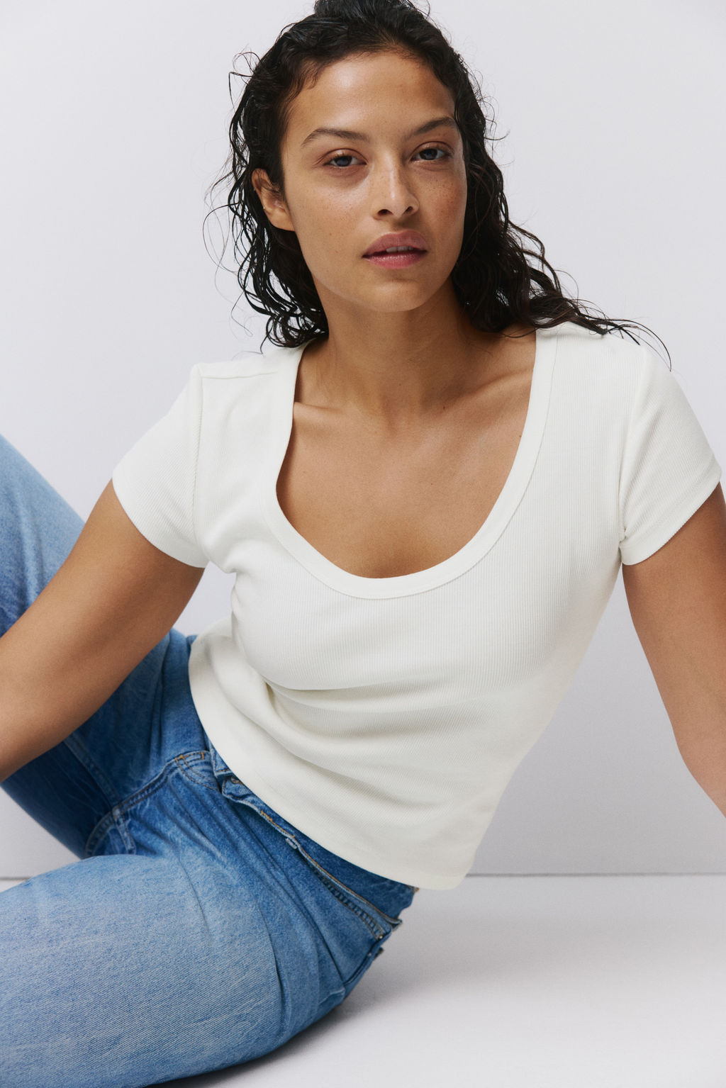 Camiseta acanalada con escote en U - H&m фото 6