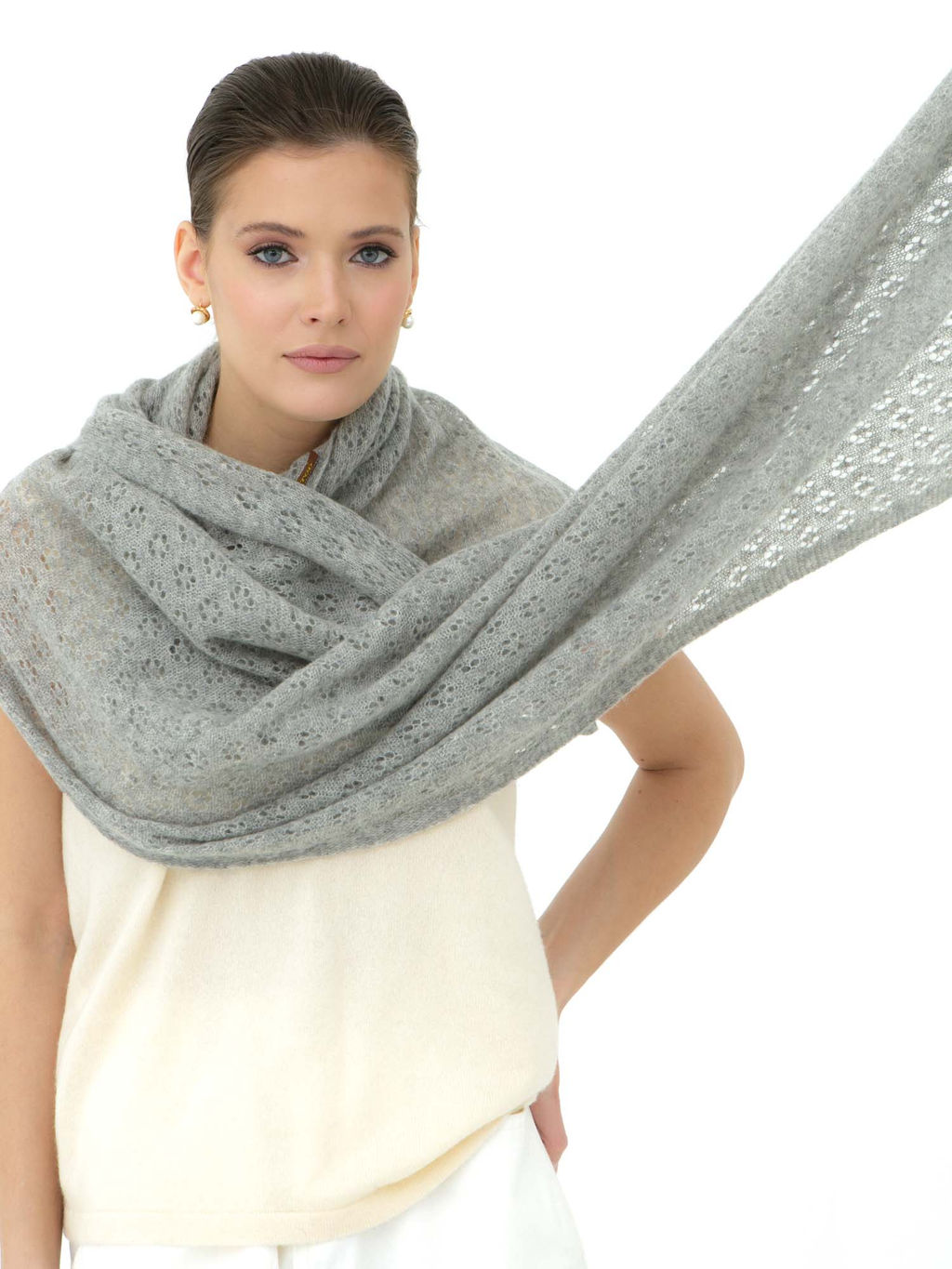 Палантин из шерсти 7W12002 серый