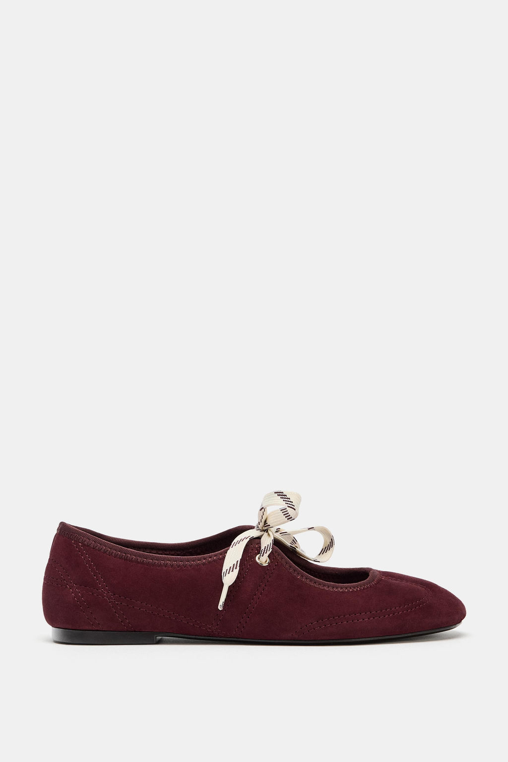 LACE-UP SPLIT SUEDE BALLET FLATS - Zara фото 2