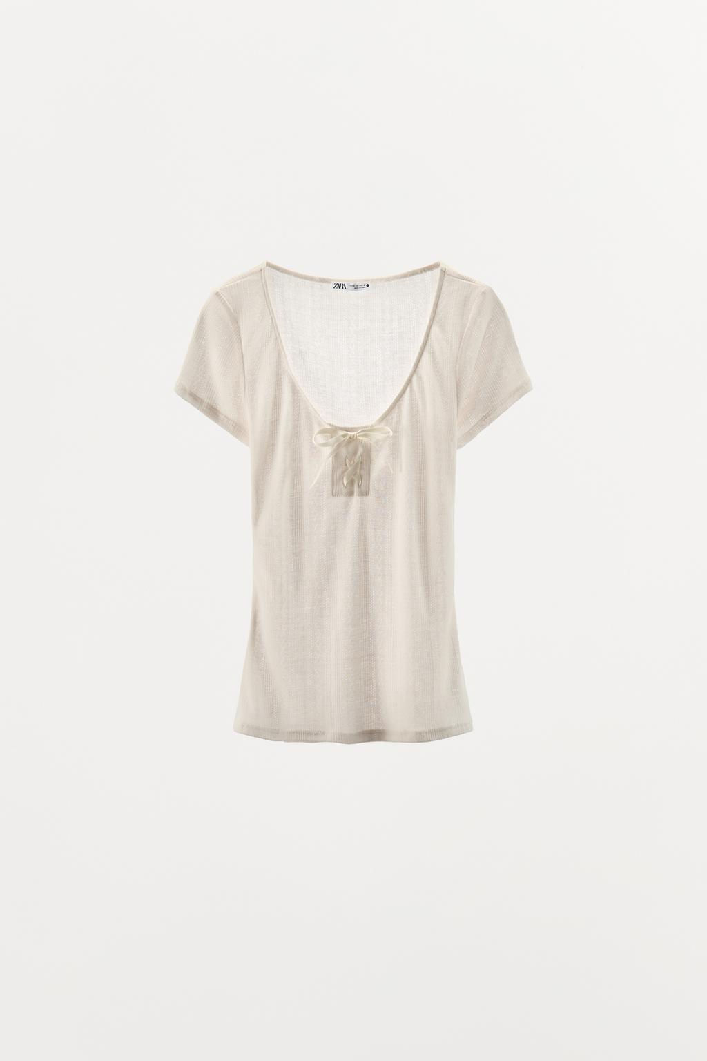 POINTELLE TOP WITH SATIN BOW - Zara фото 4