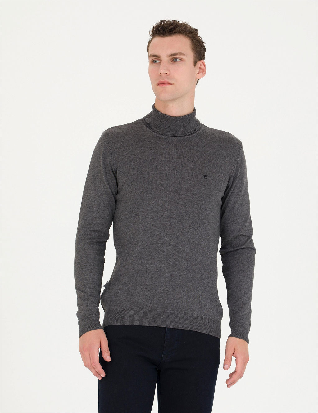 Gri Melanj Slim Fit Bal_k__ Yaka Basic Triko Kazak - Pierre cardin фото 3