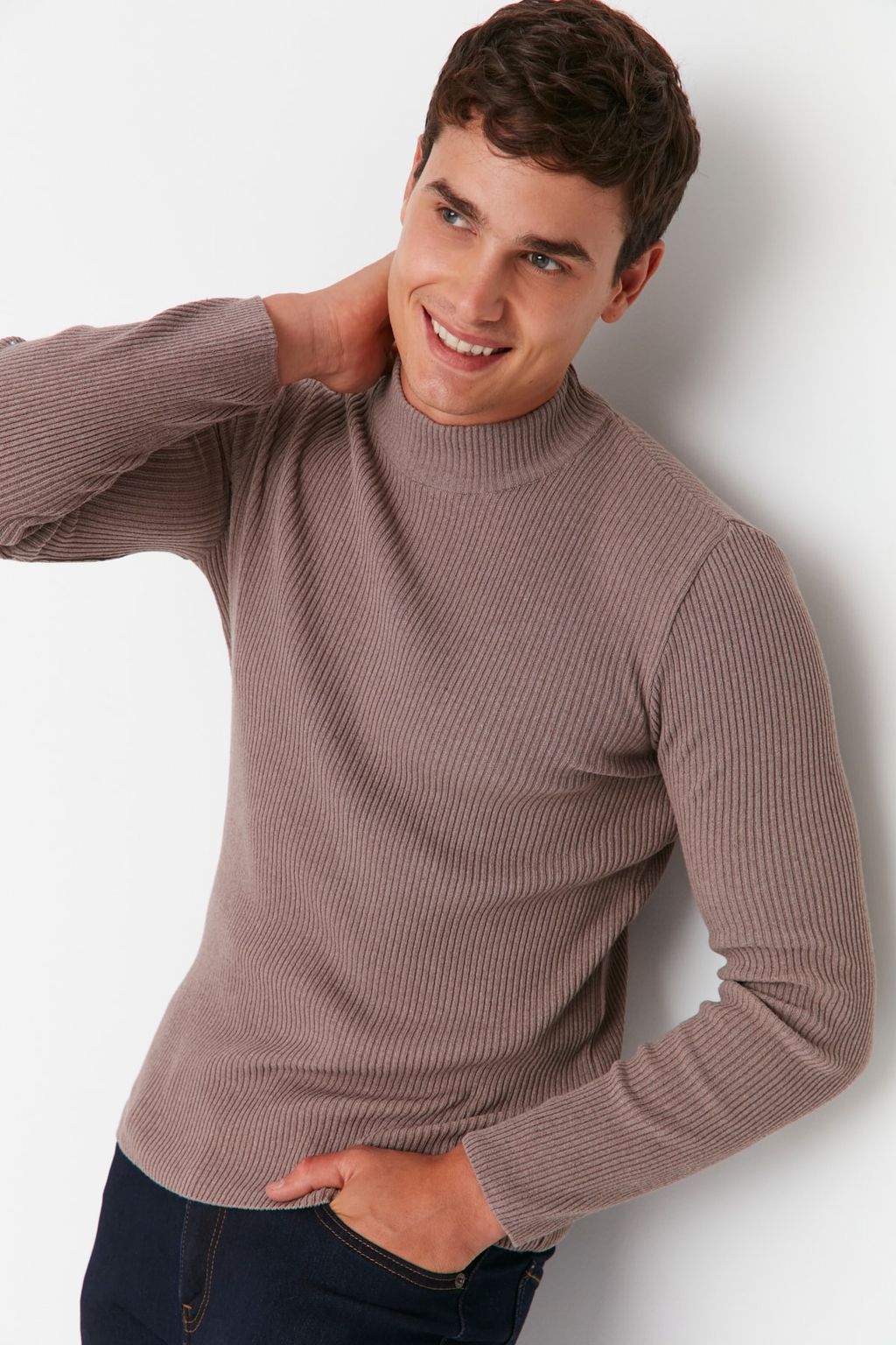 TRENDYOL MAN Ekru Slim Fit Pamuklu Yar?m Bal?kc? Yaka Fitilli Orgu Kazak TMNAW21KZ0568 - Trendyolmilla фото 17
